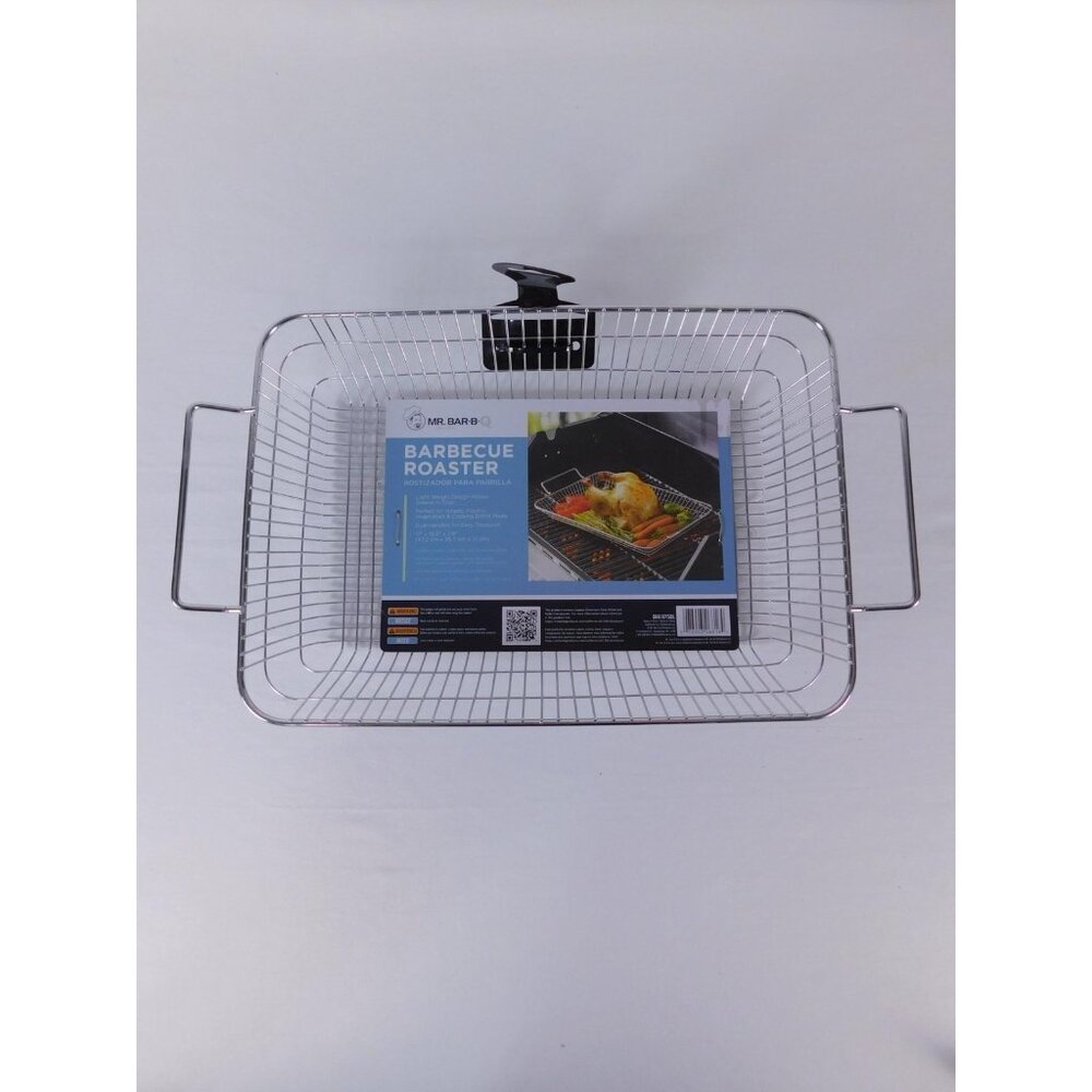 Mr. Bar-B-Q Barbecue Roaster Grill Basket Large Silver Wire Dual Handle Cooking